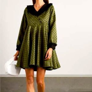 Batsheva Mini Dress in Olive Green Polka Dot